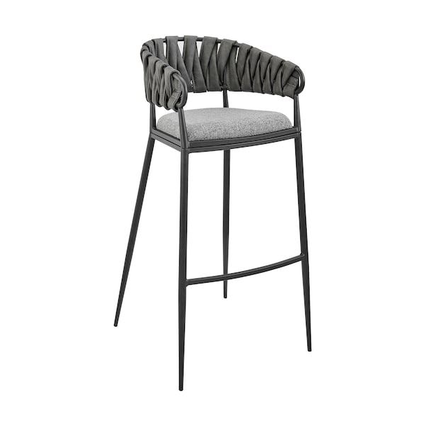 Armen Living Vigona Bar Stool in Black Metal with Gray Fabric and Faux Leather 840254335554 - main